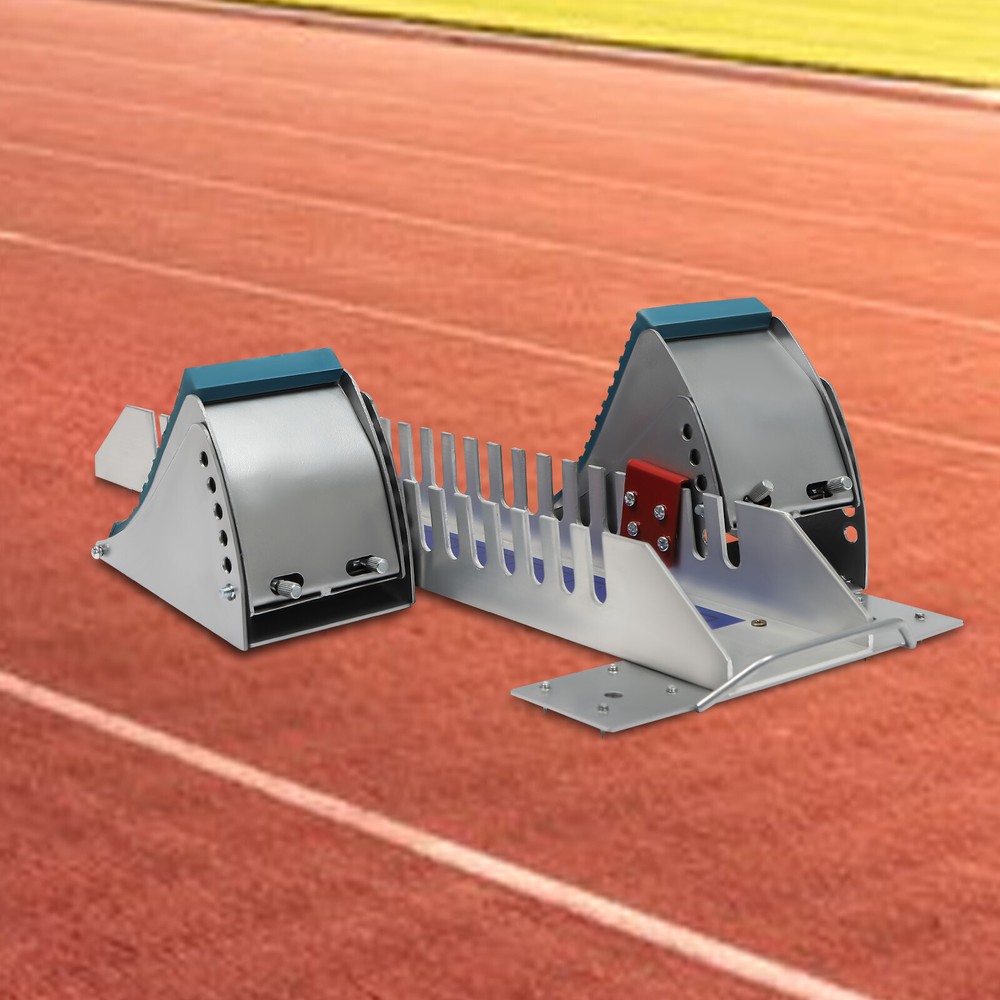 Adjustable Track Starting Blocks Aluminum Alloy Rail Rubber Pedals Silver/Blue