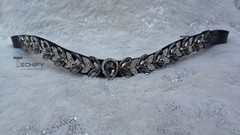 Horse Leather Browband with Grey Crystal White Leaf shape Crystal browband