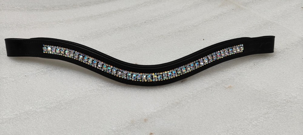 3 row Multi Clear Crystal Stylish Browband Made on Genuine Leather For Horses.