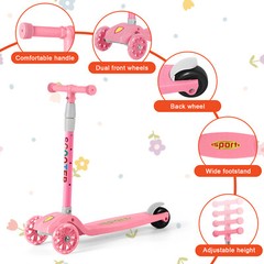 Scooter for Kids 3 Light Up Wheels Kids Kick Scooter Adjustable Foldable Pink