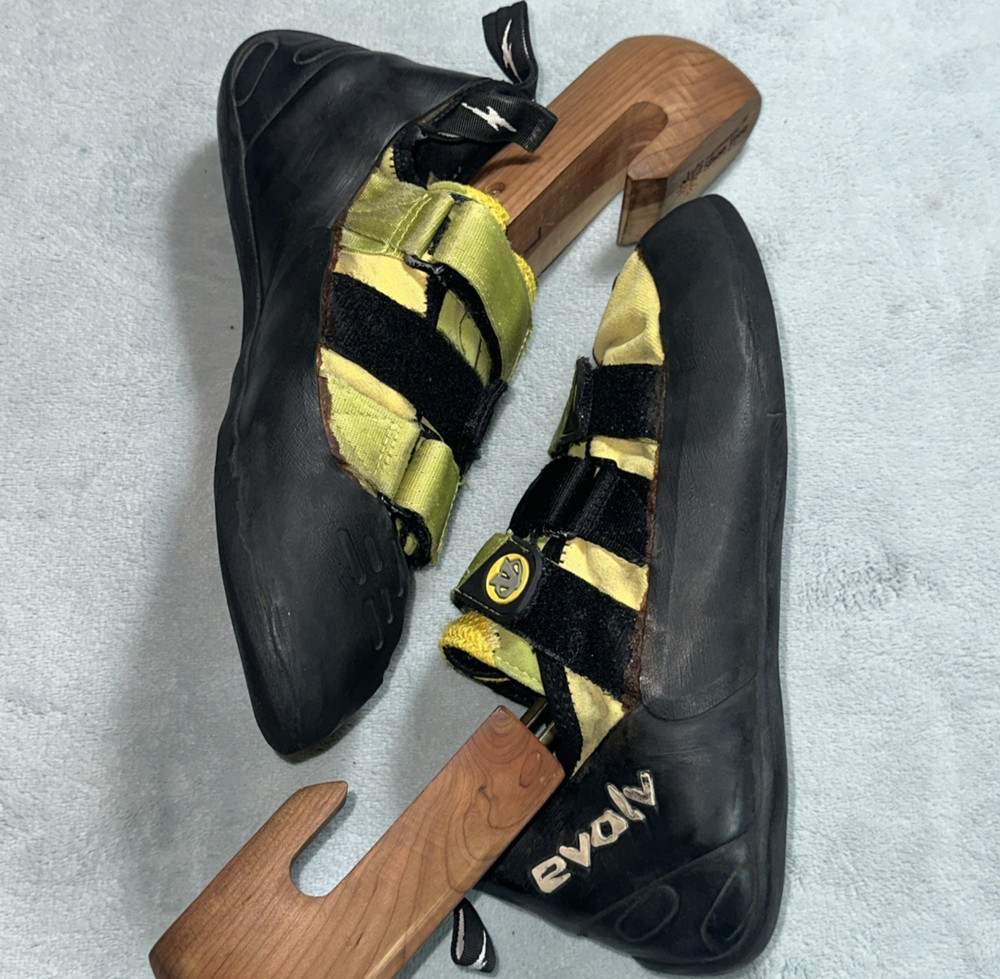 Evolv Helix Rock Climbing Leather Shoes Mens US 10.5 EU 44 Neon Yellow Mountain