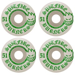 Spitfire Skateboard Wheels Burners 51mm 99A White/Green with Abec 5 Bearings