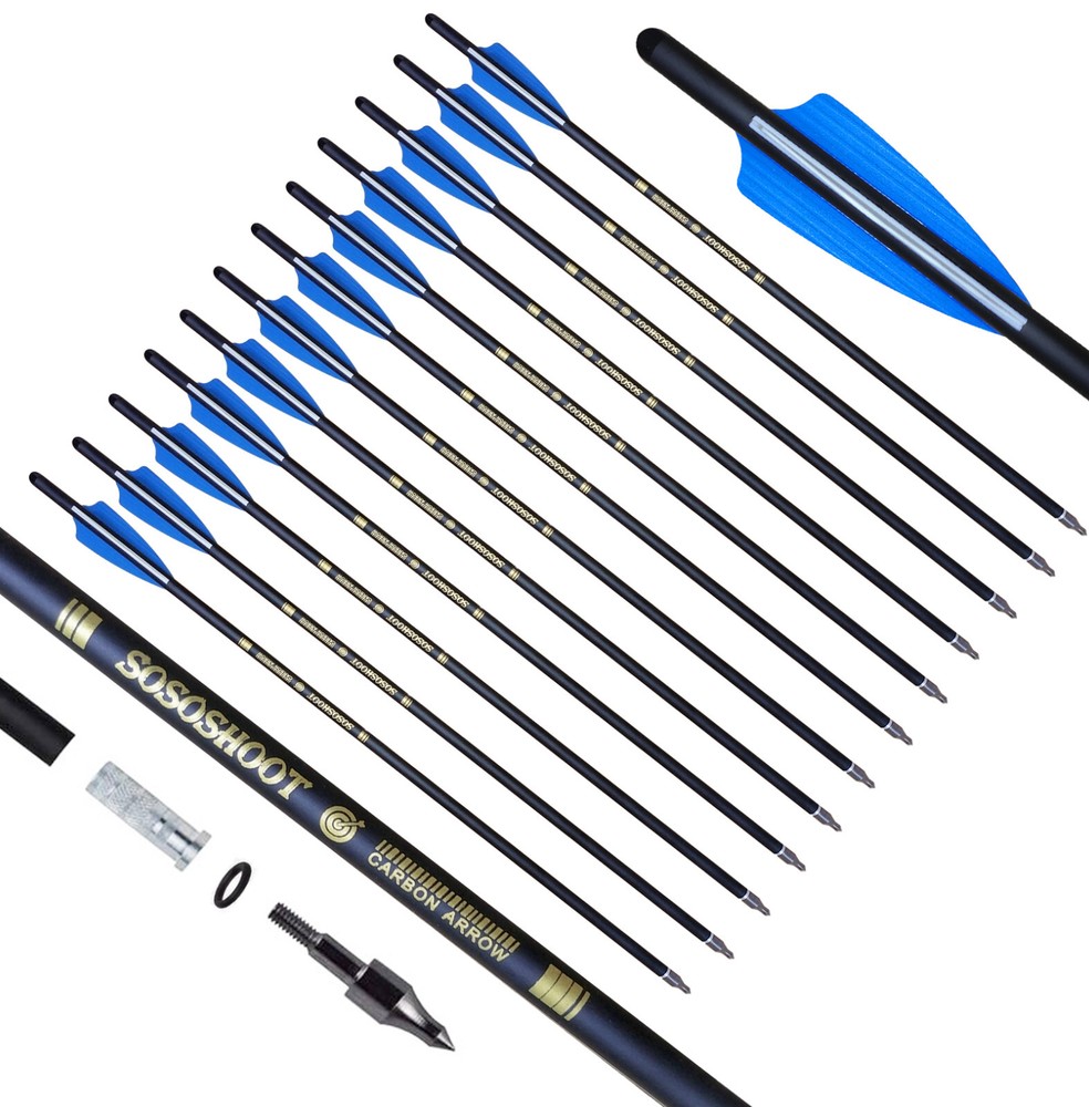 US 12Pcs 20″ Crossbow Bolts Carbon Arrows Half Moon Nocks 8.8mm Hunting Shooting