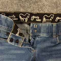 Goode Rider Jeans Equestrian Breeches Womens 26L Blue Cotton Knee Patch GUC