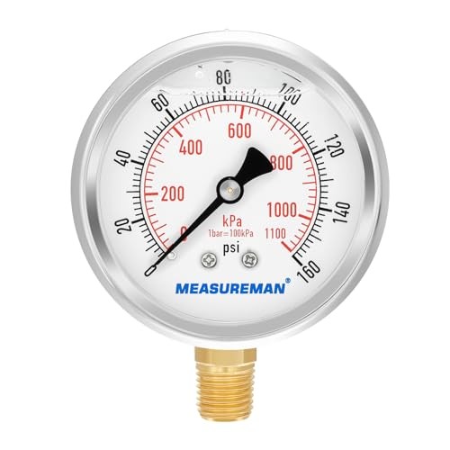 2-1/2inch Dial Size, Oil Filled Pressure Gauge, 0 0-160 psi Lower Mount