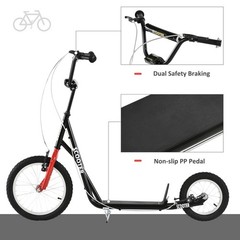 Teens Youth Kick Scooter Height Adjustable Inflatable Tires Ride On Toy For 5+