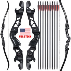 Archery 62″ ILF Takedown Recurve Bow 25-60lbs Right Hand Carbon Arrows Hunting