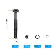 16pcs Skateboard Hardware 1-1/4″ Screws 16pcs Nuts 8pcs Spacers 16pcs Washers