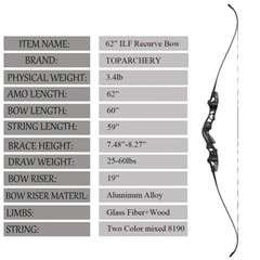 25-60LBS Archery for Competition/Athletic 62″ ILF Recurve Bow Laminated Limbs