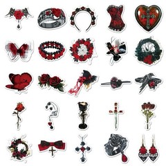 30Pcs Random Gothic Punk Romance Dark Red Medieval Vampire Waterproof Stickers