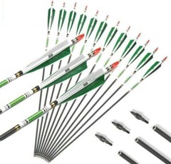 12/24pcs 30″ Carbon Archery Arrows Spine 500 Red Turkey Feather with Quiver Tube