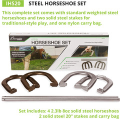 Horseshoe Set: Traditional Outdoor Lawn Game Includes Four Professional Solid St