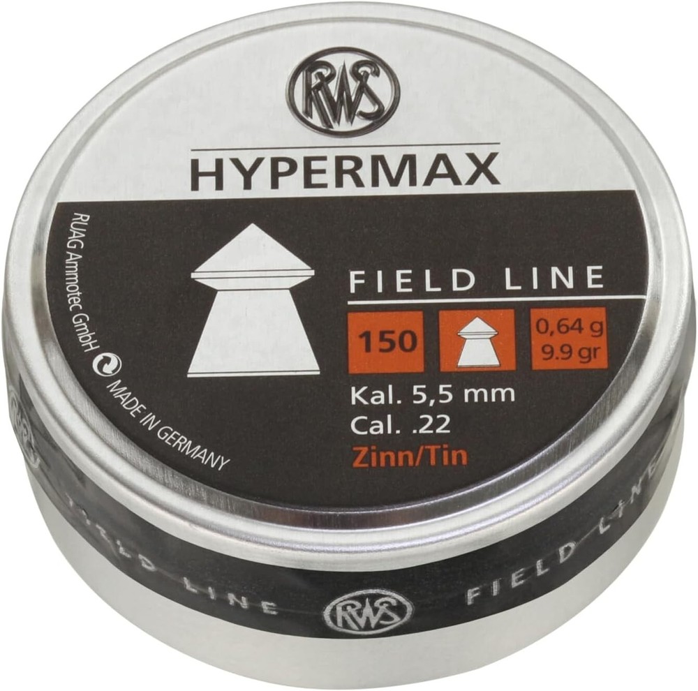 RWS Field Line 150 Count HYPERMAX Pointed Lead-Free 5.5mm .22 Caliber Pellets