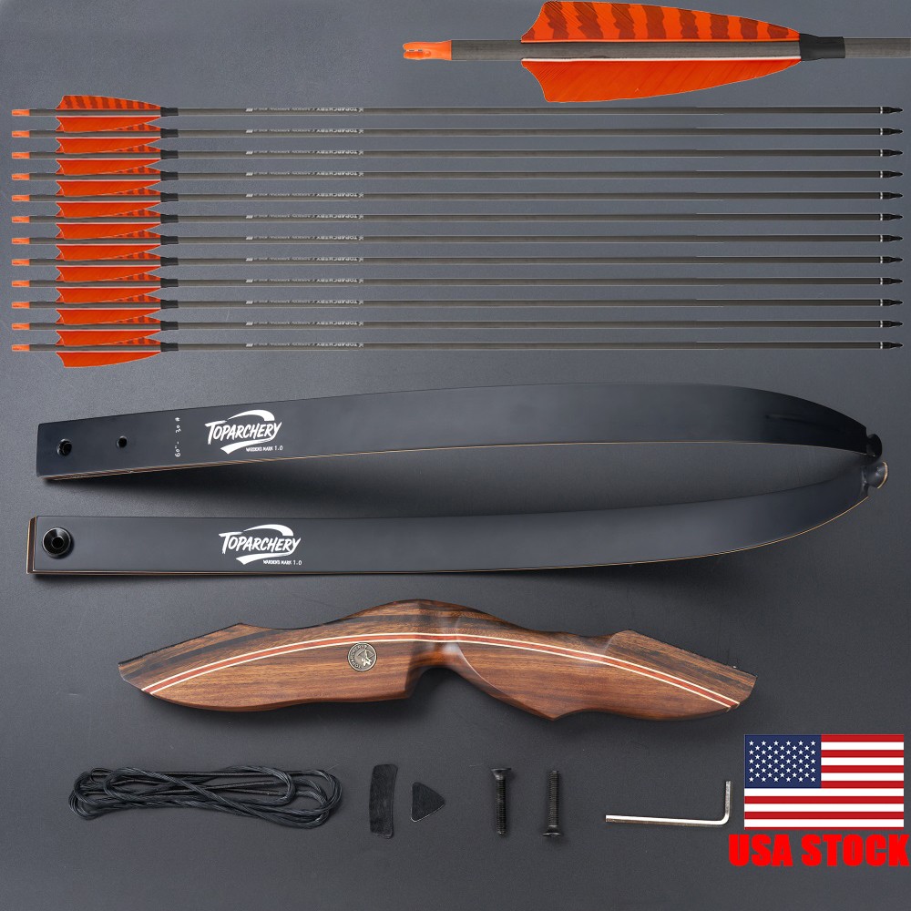 60″ Takedown Recurve Bow 25-60lbs Archery Hunting Arrows for RH Shoot Target Bow