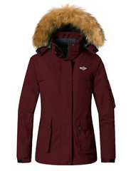 Wantdo Women’s Ski Jacket Winter Fleeced Snow Coat Waterproof Fur Hooded Jackets