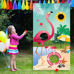 Flamingo Toss Game Banner w 3 Bean Bags Summer Luau Carnival Party Fun Kids Set!