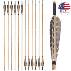 12X 33″ Bamboo Arrows Archery 5″ Feather 8mm Shaft Longbow Recurve Bow Shooting