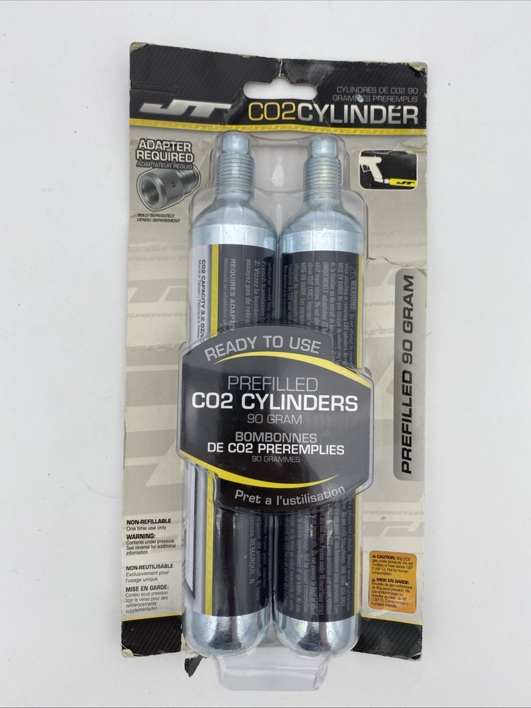 JT CO2 Cylinder, 2 pack, NIP, 90 gram, Pre-filled cylinders for Paintball