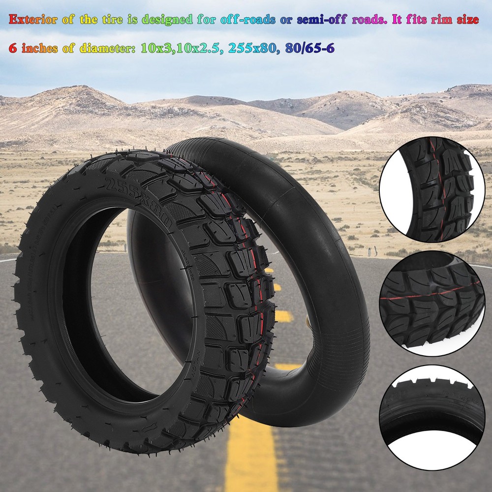 10×3″/255×80 Off-Road Outer Tyre+innerTube Fit For KUGOO M4 Zero etc 80/65-6