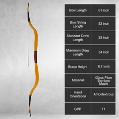 61″ Mongolian Traditional Recurve Bow Yuan Dynasty Hunting Bow for Adult 35lbs