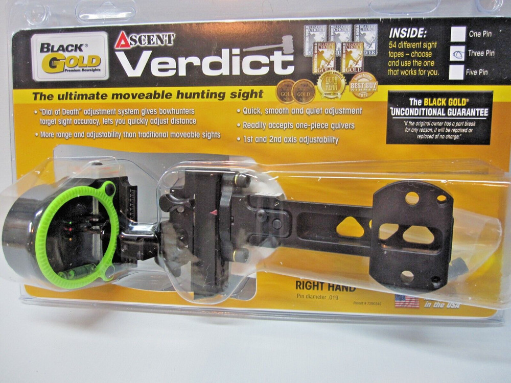 Black Gold Ascent .019 3 Pin Dovetail Bow Sight! RH AV4DT3-New