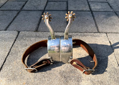 Western COWBOY COWGIRL Long Neck VINTAGE Rowel Spurs SIZE: Adult LEATHER STRAPS