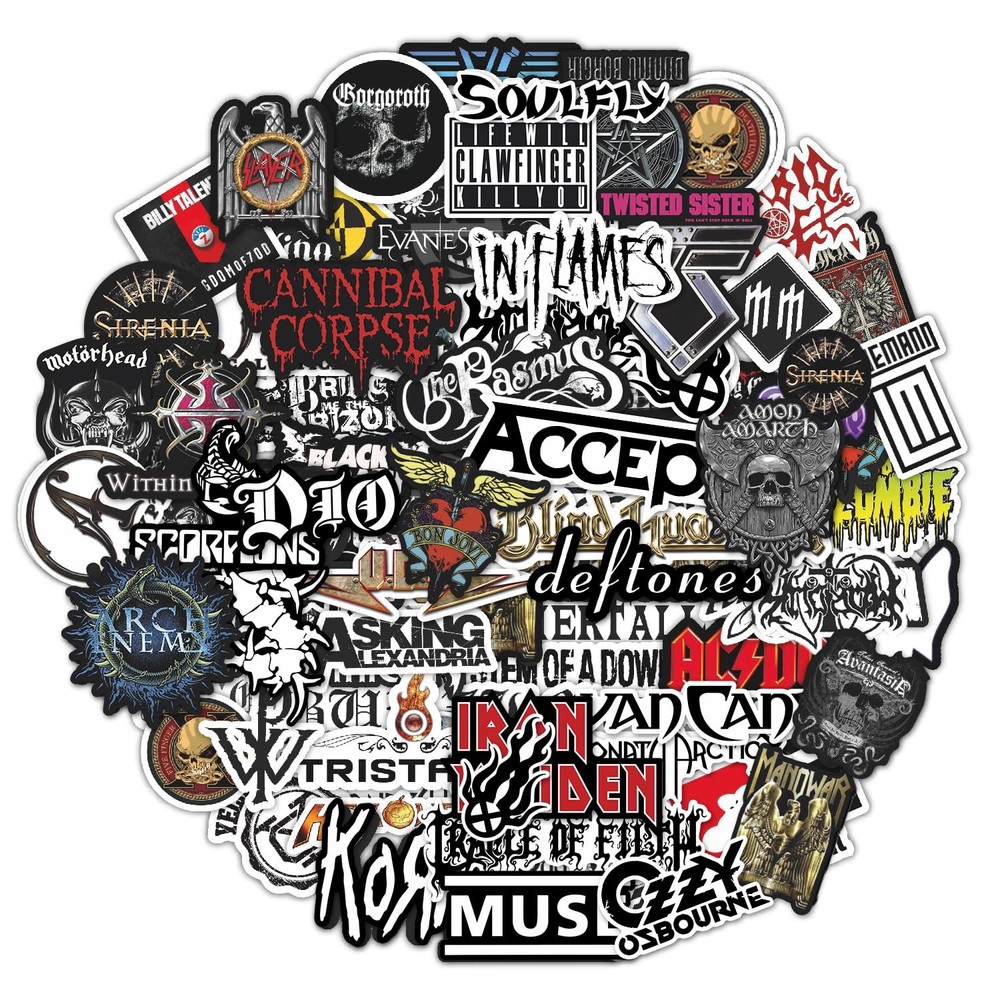 100 Pcs Heavy Metal Band Stickers, Waterproof Rock Decals, Guitar Emblems