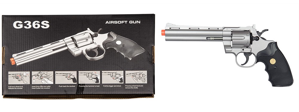 Magnum Revolver Hand Gun Pistol (Silver) w/ Shells 6mm bb Airsoft Gun
