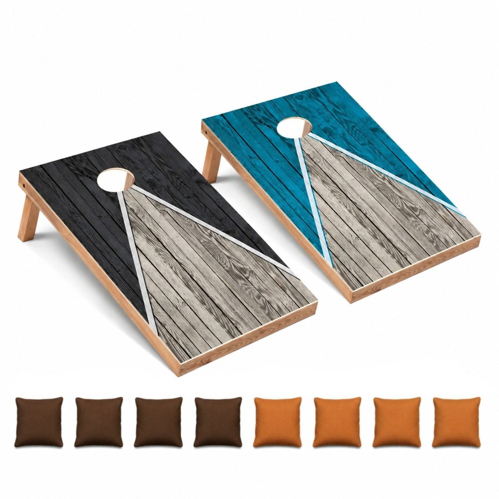Dark Grey and Turquoise Pyramid All Weather CORNHOLE BEANBAG TOSS GAME Set