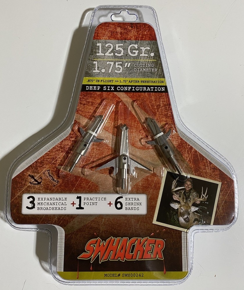 Swhacker Broadheads 2 Blade 125 Grain – 1.75” Cut Deep Six Arrows Bowhunter New!