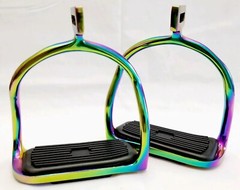 Rainbow Multi Color 4.75″ Horse Safety Saddle Stirrups Double Bend Stainless