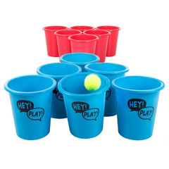 Giant Red and Blue Yard Pong Game for Whole Family with 12 Buckets, 2 Balls and