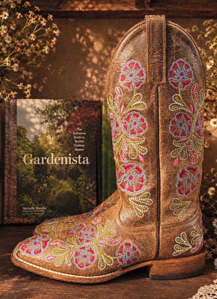 Macie Bean Floral Embroidered Suede Western Cowboy Boots 9.5