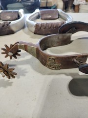 VINTAGE STIRRUPS AND SPURS SET-UNKNOWN MAKER-PREOWNED-SELLING TOGETHER-FAST SHIP
