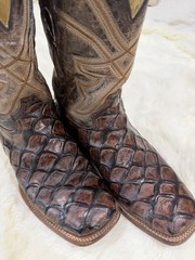 Made in Mexico Brown Western Cowboy Boots Textured Leather Square Toe US 10