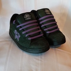 Adio HIM Skater Shoes US 8 Black with Purple Heartagram. Bam Margera.