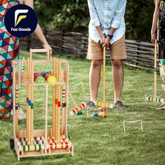 6 Player Croquet Set for Adults & Family with Rolling Wooden Stand 28″ Rubber