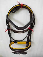 English Leather Bridle With Plane Browband With Yellow Padding All Size.
