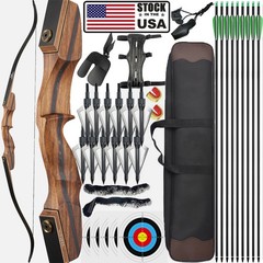 60» Archery Takedown Recurve Bow Wooden Riser Hunting Arrows Shooting 25-60lbs