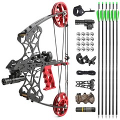 18″ 45lbs Mini Compound Bow SET Dual-use Steel Ball Arrows Archery Fishing
