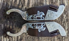 Western Spurs – Brown Iron and Silver – Team Roping Motif – Mens