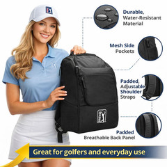 PGA TOUR Golf Disc Backpack Lightweight Sports Travel Bag Black