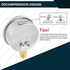 2-1/2inch Dial Size, Oil Filled Pressure Gauge, 0 0-160 psi Lower Mount
