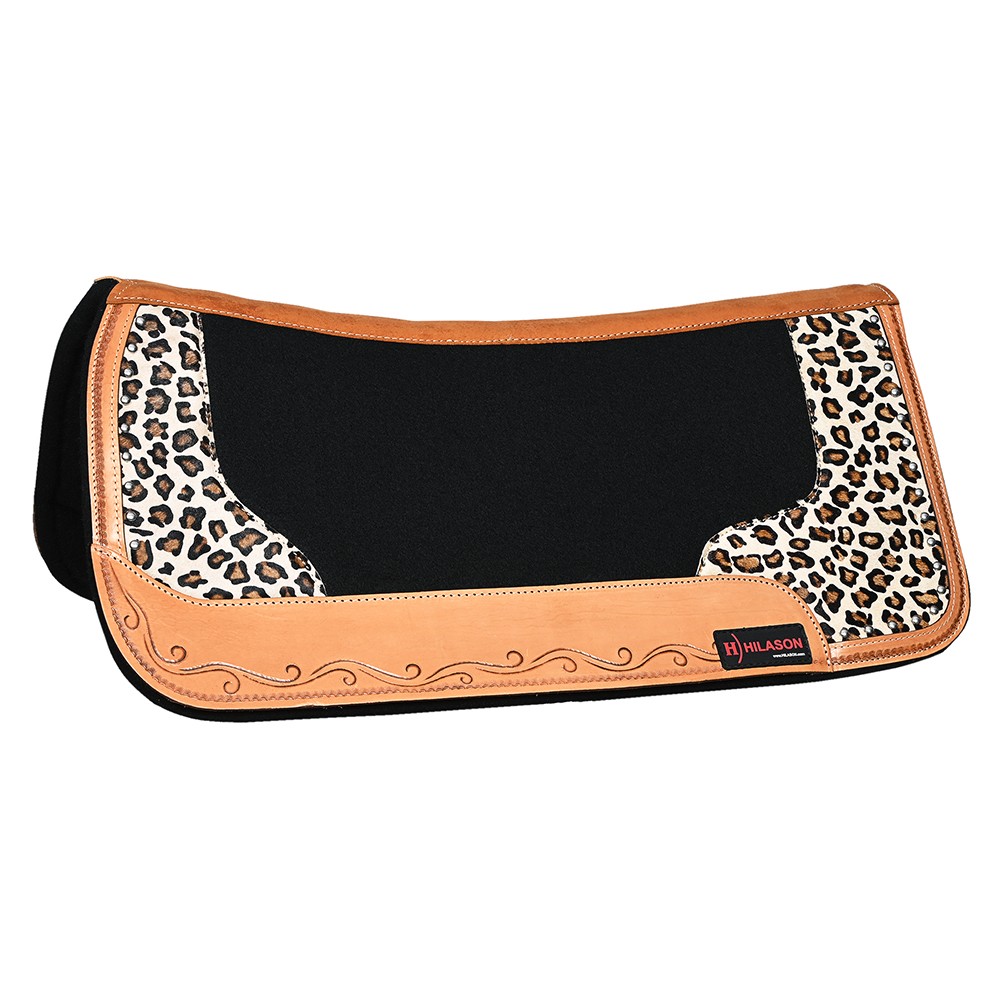 93HS Hilason Western Wool Felt Horse Saddle Pad With Leopard Print Leather