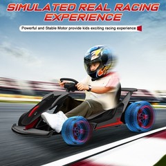 Black Kids Go Kart 24V 400W Motor Gravity Steering 3-5MPH BT Spray Outdoor Toy