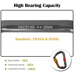 30KN Climbing Carabiner Locking Safety Prusik Climbing Rope Rappelling Rock Cord