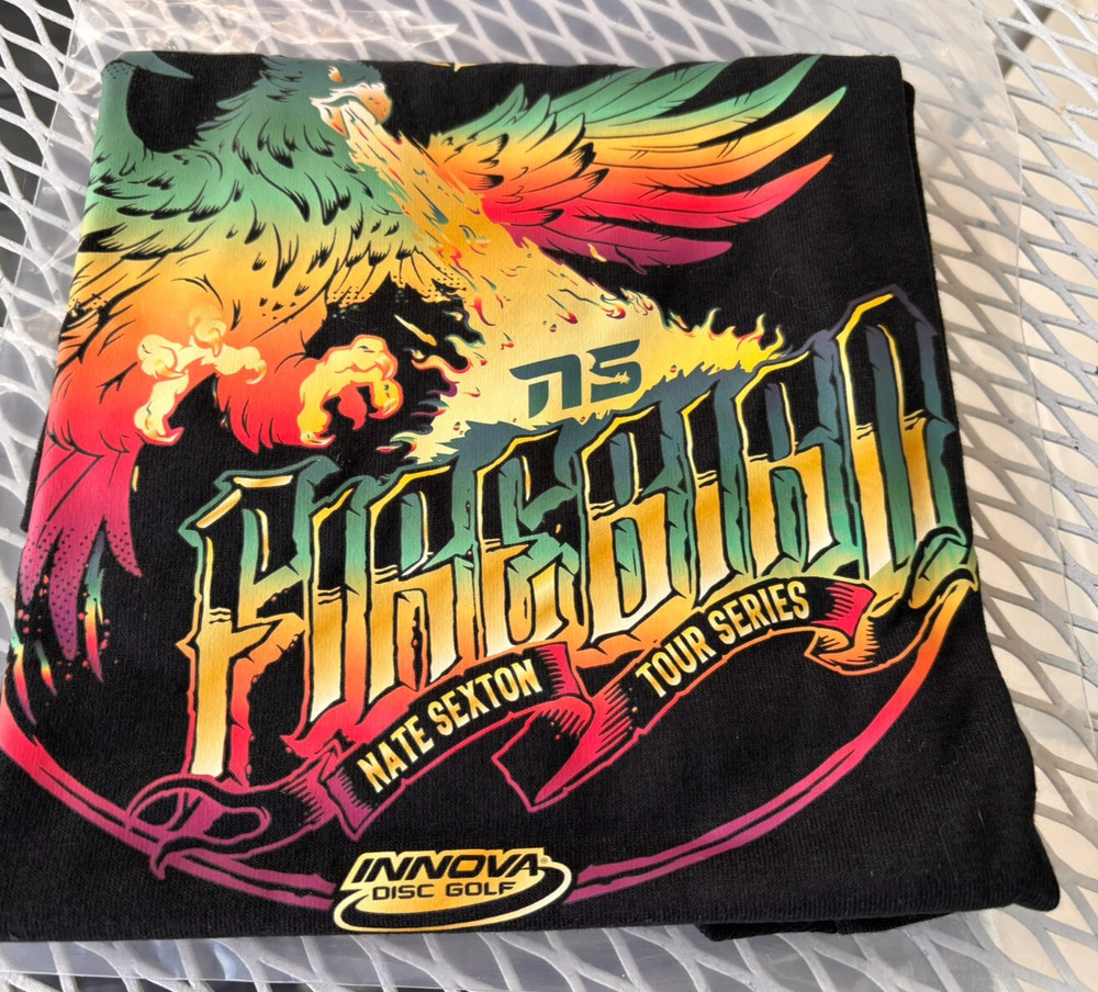 XL Nate Sexton Innova Firebird Shirt Black Rainbow New Disc Golf T-Shirt tshirt