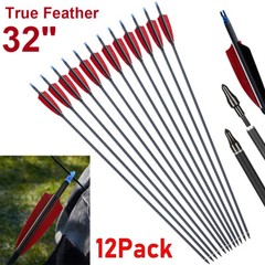 12Pcs 32inch Carbon Arrows Turkey Feather Arrows for Recurve Bow Archery Hunting