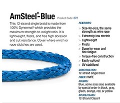 Samson Amsteel Blue Rope at CBKnot 3/16 Multiple Colors and Lengths Strong HMPE