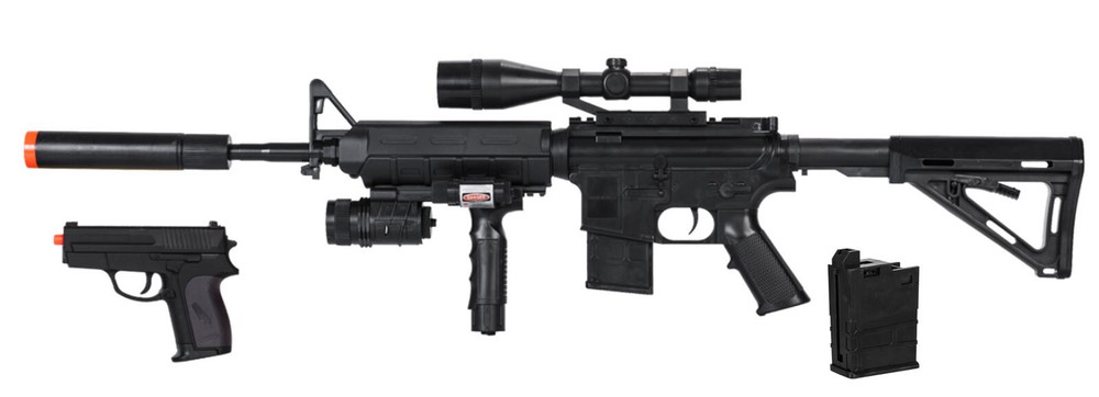 P1158D M4 SPRING AEG VERTICAL GRIP LASER ADJUSTABLE STOCK AIRSOFT RIFLE & PISTOL